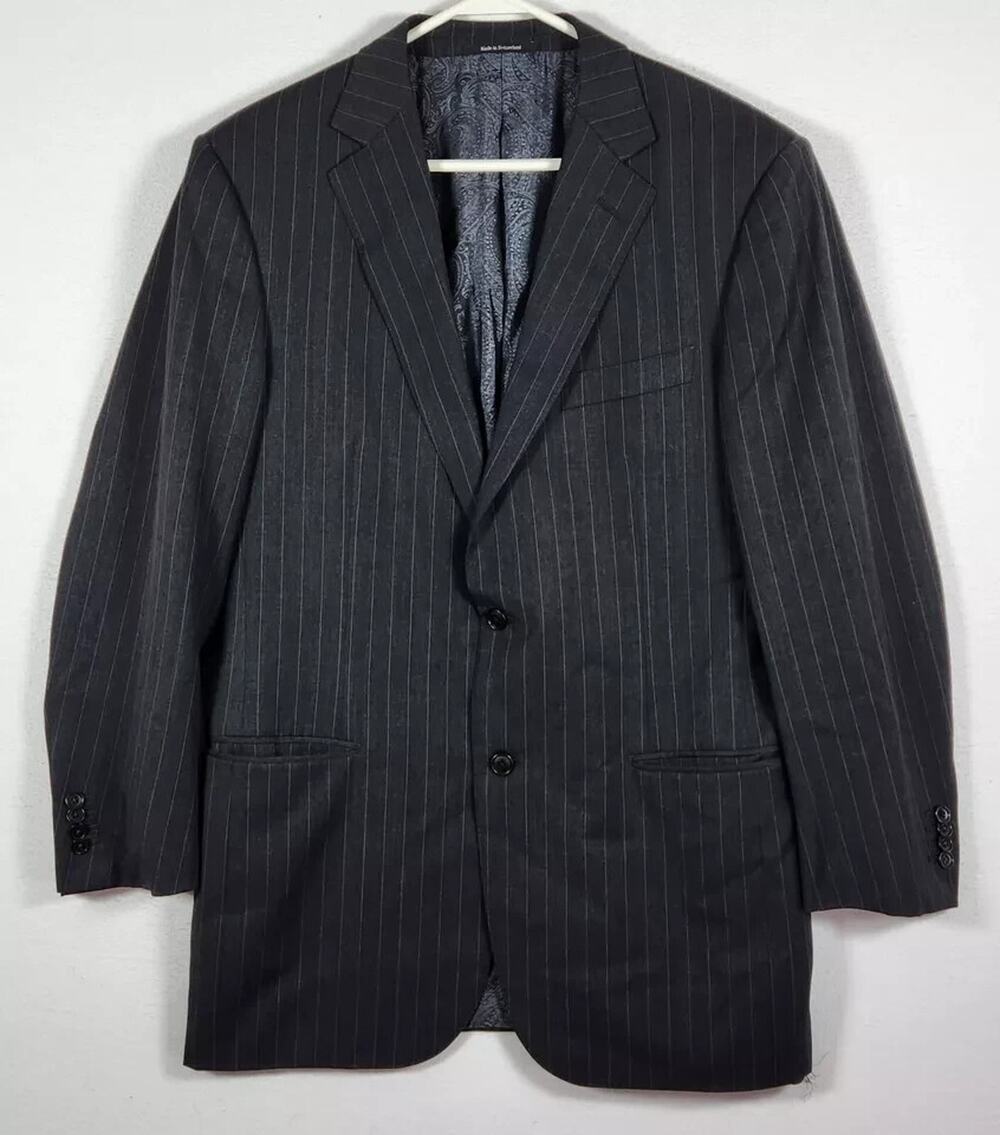 Ermenegildo Zegna Suit Jacket Mens 42R Chalk Striped Blazer Charcoal Gray Wool